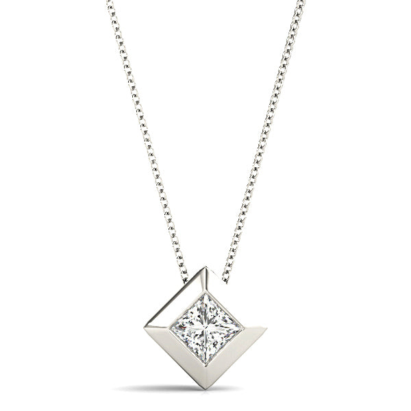 Bezel Set Princess Cut Diamond Solitaire Necklace Pendant-VIRABYANI